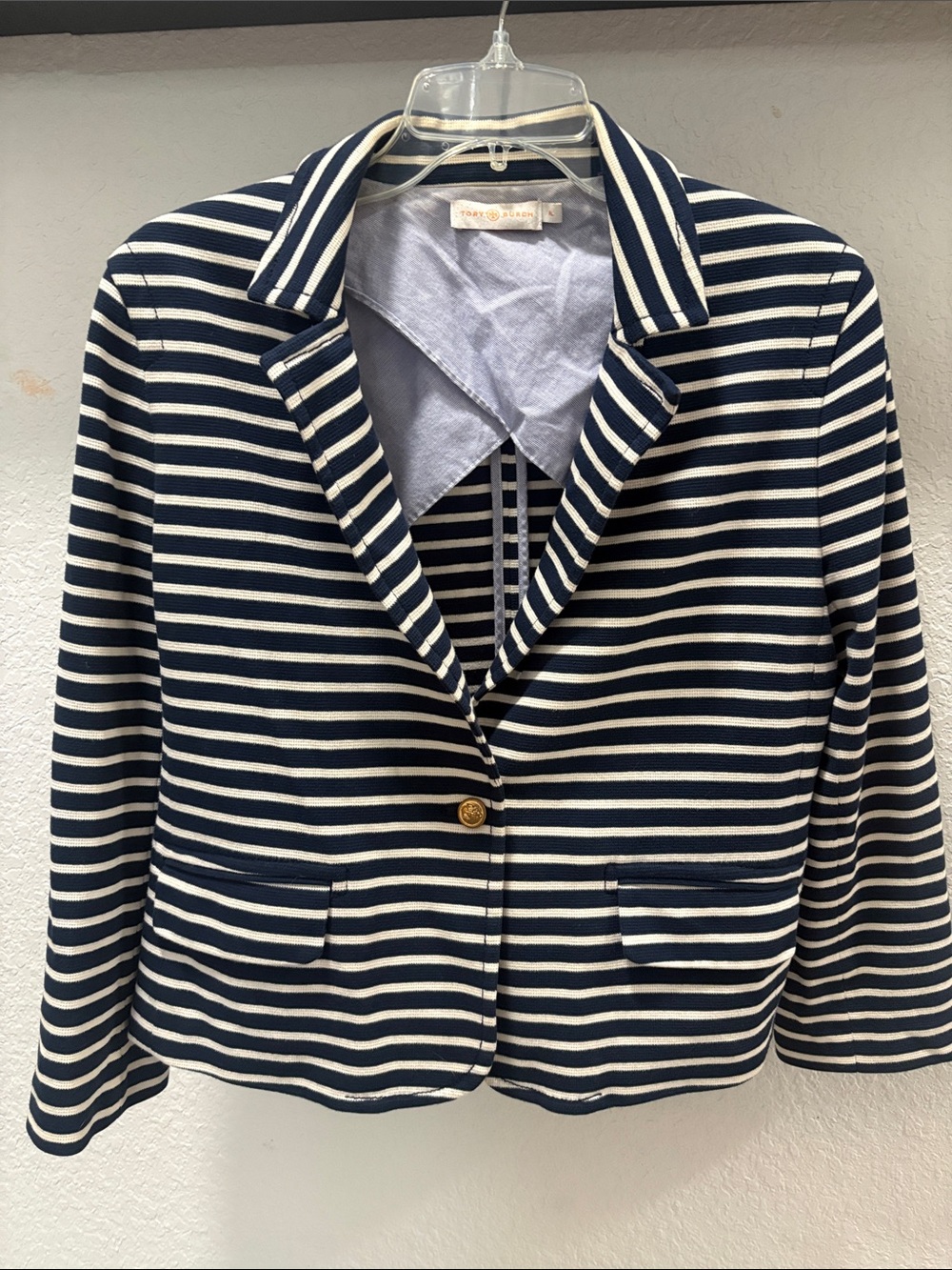 Tory Burch Striped Navy & White Blazer Jacket (xl)